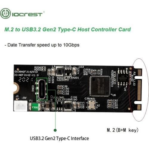 IOCREST USB 3.2 Gen 2 10 Gbps 1-Port Type-C M.2 22x60 B+M key small size controller card