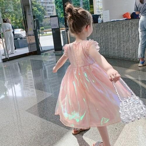 Ruffles Decoration Dress for Girl 2021 Summer Princess Dress with Sequin Mesh Patchwork Tutu Dress Fashion Kids Ball Gown