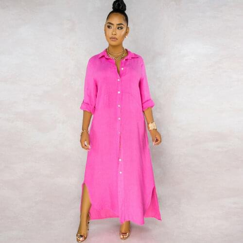 Solid Casual Button Up Shirt Dresses for Women Long Sleeve Turn-down Collar Straight Maxi Dress Trendy Clothes for Women Dress
