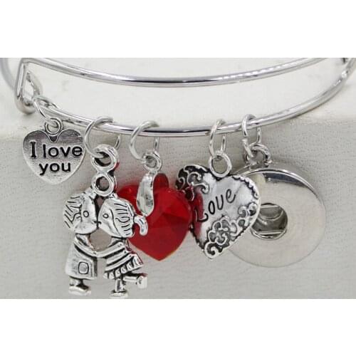 DIY 18mm Snap Jewelry Valentine Heart Charms Bracelet Expandable Wire Bangle snap bracelet valentine lover gifts Pulsera