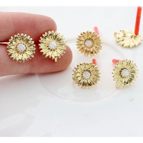 Zinc Alloy Golden Daisy Flowers Base Connectors Linkers Earrings 14mm 6pcs/lot For DIY Drop Earrings Jewelry Making Accessories