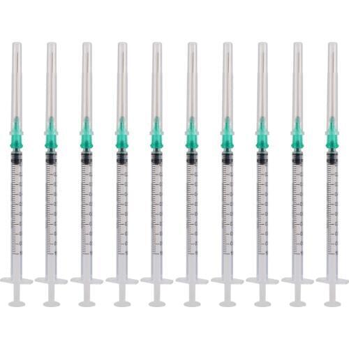 10pcs Precise 1ml Syringe + Disposable 18Ga 1.5" Blunt Tip Needle + Protective Cover Cap Kit For Mixing Liquids Gels Glues