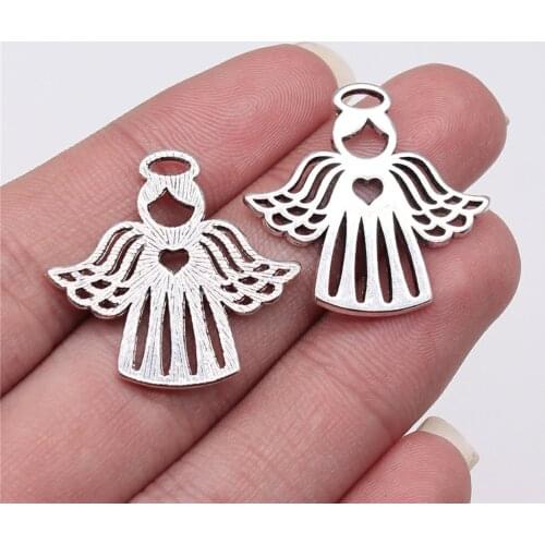 Tristana 10pcs 27x27mm Antique Silver Color Love Heart Angel Charms Pendant For Jewelry Making DIY Jewelry Findings