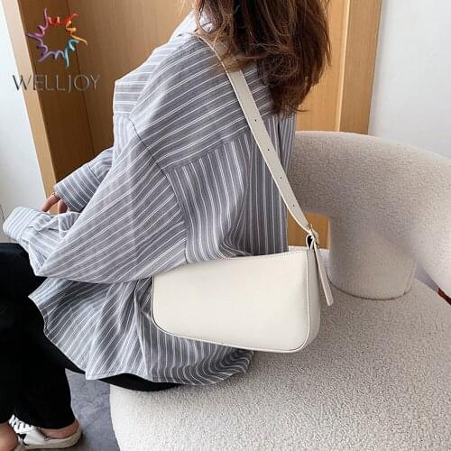 WELLJOY Cute Solid Color Small PU Leather Shoulder Bags For Women 2021 Simple Handbags And Purses Female Travel Totes