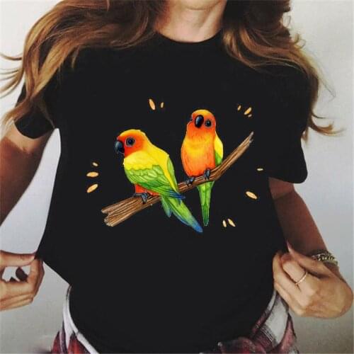 Women tshirt 2019 watercolor Cockatiel Parrot print tee shirt femme rainbow birds t- shirt streetwear summer top white t shirt