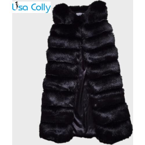 Lisa Colly Women Long Furs Vest Fur Coat Jacket Overcoat Winter Warm Luxury Faux Fox Fur Vest Furry Slim Woman Fake Fur Vest