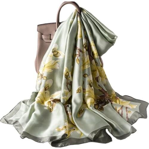 Women Silk Scarf Vincent Van Gogh Oil Painting Apricots Print Shawls Wraps Foulard Femme Long Bandana Ladies Hijab Stole SFP011