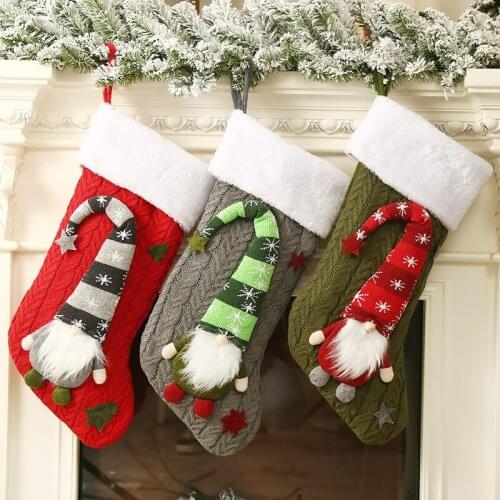 1pc/3pcs 49*25cm Christmas Tree Hanging Decor Knitting Cartoon No Face Santa Stocking Xmas Bedside Sock Kids Gift Storage Bags