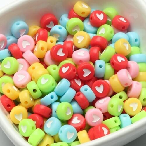 600pcs Multi color Kids Acrylic Plastic Beads White Heart Loose Spacer Beads For Jewelry Making Diy Handmade Bracelets Necklaces