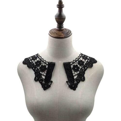 2PCS/Pair White Black Lace Neckline Collar 3D Flower Fabric Embroidery Embellishment Applique Trim DIY Sewing Supplies For Dress