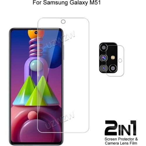 2 in 1 For Samsung Galaxy M51 Camera Lens Film & Screen Protector Guard Protective HD Tempered Glass Explosion Proof Anti-Shock