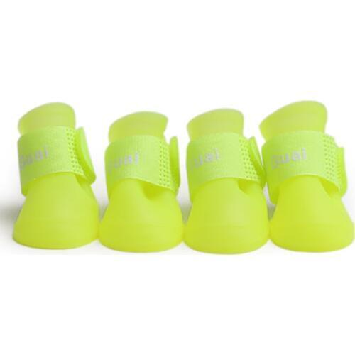 4pcs/Set Pet Dog Protective Rubber Silicone Boots Puppy Yellow Waterproof Anti Slip Rain Shoe Outdoor Supplies Teddy Accessories