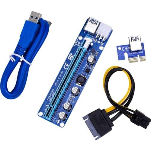 60cm VER 008C Molex 6 Pin PCI Express PCIE PCI-E Riser Card 1X to 16X Extende USB3.0 Cable Mining Bitcoin Miner