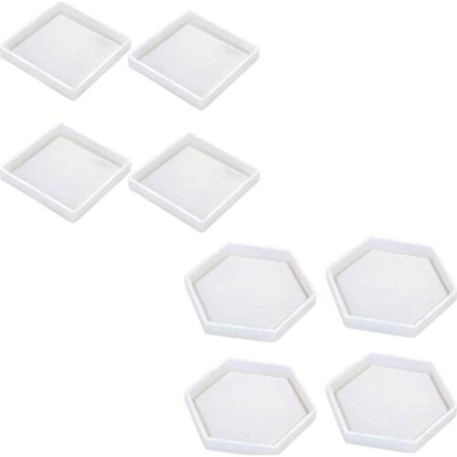 8 Pack Silicone Coaster Molds Silicone Resin Mold, Clear Epoxy Molds Hexagon & Square