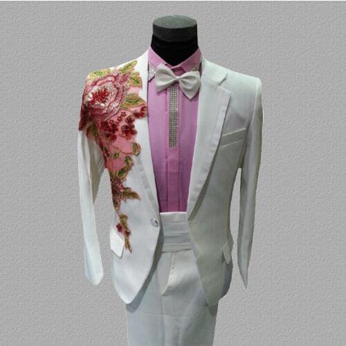 Sequins blazer men suits designs jacket mens stage costumes for singers clothes dance star style dress punk rock masculino white