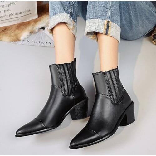 Burgundy Boots Woman Fashion Winter New Warm Ankle Boots Pointed Toe Chunky Heel Short Boots Faux Leather Zipper Boots