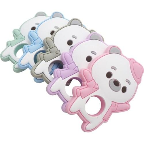 Chenkai 5PCS Silicone Dancing Bear Teether Baby Cartoon Shower Pacifier For DIY Chewing Mommy Necklace Pendant Tooth Care Toys