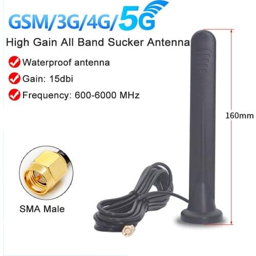 GSM GPRS 3G 4G 5G High Gain All Band SMA Male Antenna Waterproof 15DBI 600-6000mhz Sucker Antenna