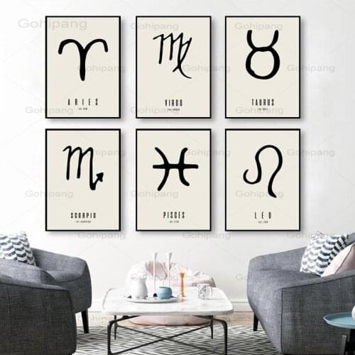 Canvas Painting Twelve Constellations Nursery Wall Art Posters Astrology Sign Prints Retro Abstract Pattern Decoration Pictures