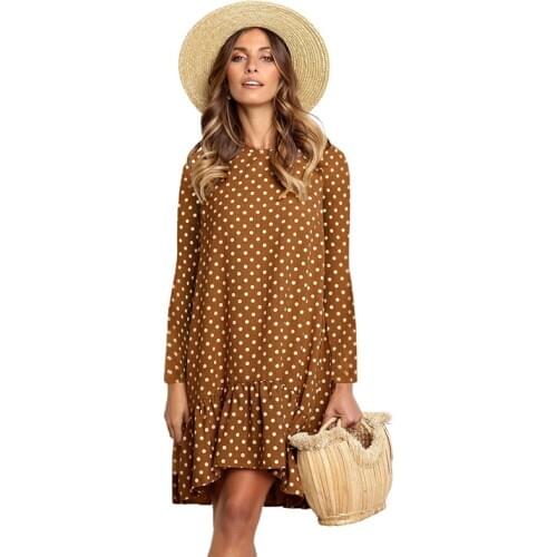 Women Dress Polka Dot Print Ladies Autumn Casual Clothing Long Sleeve Sundress Mini Short Loose Yellow 2020 Fashion