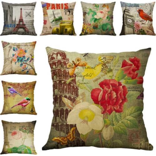 Flower And Bird Pillow Covers Waist Square Cover Retro Cushion Case Home Decor 18" Sofa