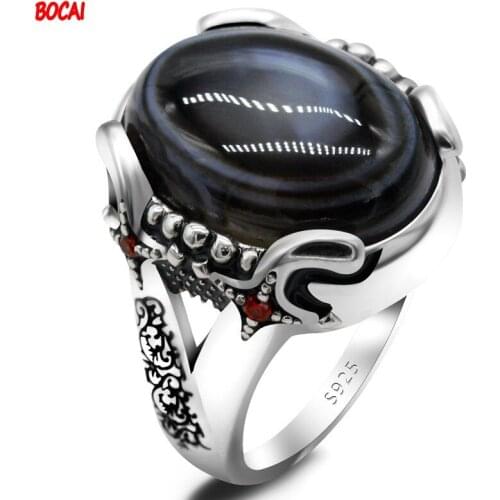 New Natural Agate Mens Ring 925 Sterling Silver Machete Ring