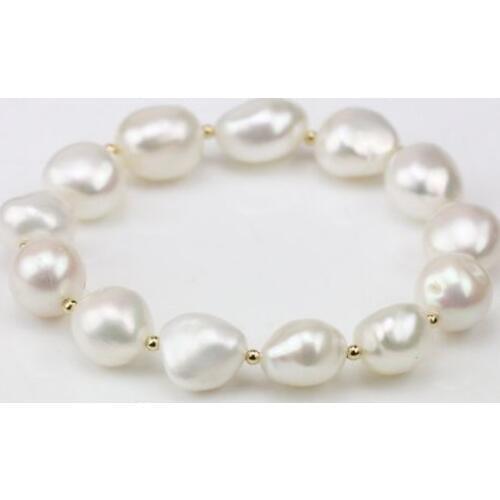 New natural Large Baroque Pearl Bracelet 9-11mm White Freshwater Pearl Stretch Bracelet
