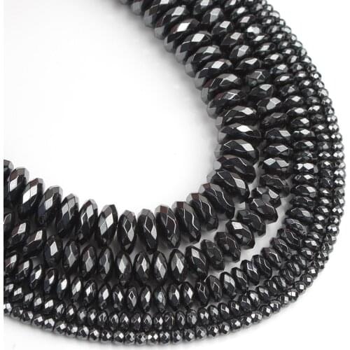 Faceted Hematite Rondelle Beads Natural Round Loose Stone Beads For Jewelry DIY Making Bracelet 15'' 3*2/4*2/6*3/8*4/10*4mm