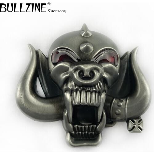 BULLZINE wholesale zinc alloy SKULL head belt buckle pewter finish FP-02755 LUXURIOUS bull head belt buckle jeans belt buckle