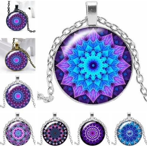2020 New Mandala 3 Color Necklace Glass Convex Personality Pendant Necklace Gift Wholesale