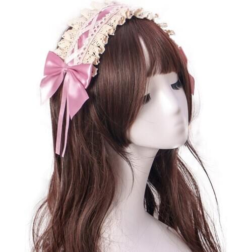 Japanese Girl Kawaii Lolita Bow Headband Vintage Lace Headdress Sweet Hair Band Cosplay Maid Hair Hoop Headwear Hair Accessories