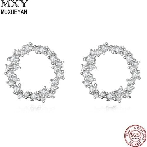 925 Sterling Silver Luxury Crystal irregular Circle Stud Earrings for women 2020 trend Fine Jewelry MUXUEYAN