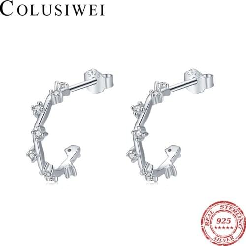 Colusiwei 100% Real 925 Sterling Silver Dazzling Clear CZ Ear Studs Fashion Semicircle Stud Earring for Women Fine Jewelry