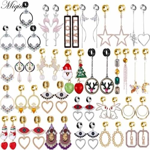 Miqiao 2pcs New Sweet Diamond-studded Flamingo Rabbit Pendant Earrings Exquisite Piercing Jewelry