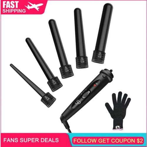 5 Part Interchangeable Hair Curling Iron Machine Ceramic Hair Curler Multi-Size Roller Heat Resistant Hair Curler Wand