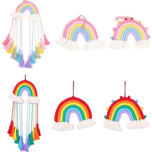 Nordic Hand-woven Macrame Rainbow Tapestry Wall Hanging Pendant Kids Room Nursery Color Decoration Home Ornament