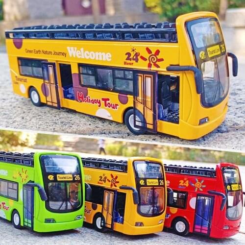 Sightseeing Tourist Double Decker Toy Bus Model Diecasts Simulation Alloy Toy Car Bus Model With Sound and Light Childrens Gift