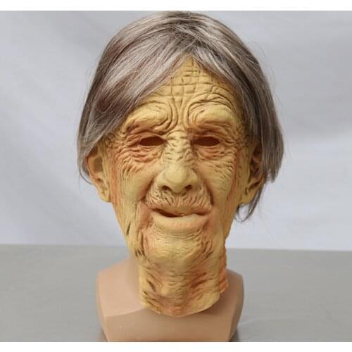 Funny Latex Old Woman Mask with Hair Halloween Cosplay Fancy Dress Head Rubber Party Costumes Villain Joke Props