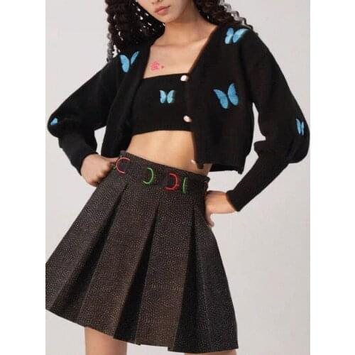 Womens Long Sleeve Butterfly Sweater V-neck Knitted Cardigan Only 2021 Autumn Winter Blue Girl Loose Knitted Top Swearshirt