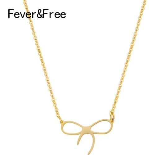 Fever&Free New Fashion Bowknot Pendant & Necklace Long Gold Party Decoration Korean Style Women Statement Necklaces Bijoux Femme