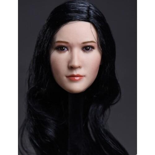 1/6 Female Head Sculpt Black Hair Asian Beauty Girl Woman Head Carving Sculpt Fit 12" Inch Action Figure Body In Stock