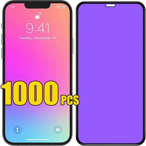 1000pcs Anti Blue Light Ray Protect Eyesight Tempered Glass Screen Protector For iPhone 12 Mini 11 Pro Max XS XR X 8 7 6 Plus SE