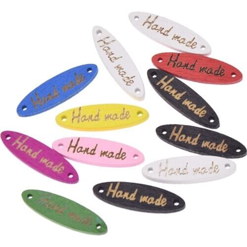 50PCS Mixed Color Handmade Brand Cut Out Natural Wood Pieces Women Bags Tags Sewing Garment Labels Supplies