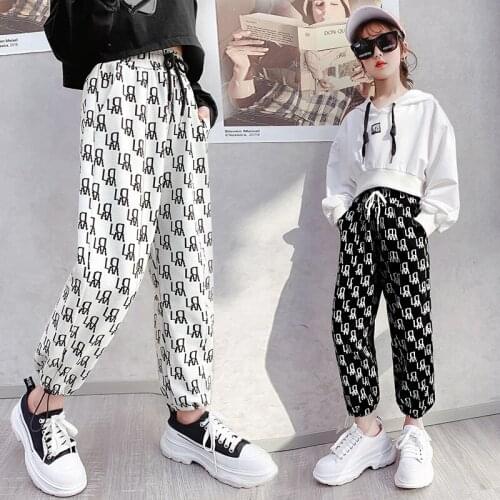 Girls Alphabetic Sweatpants 2021 Spring Autumn New Childrens Loose-fitting Casual Pants Big Children Elastic Waist Trousers