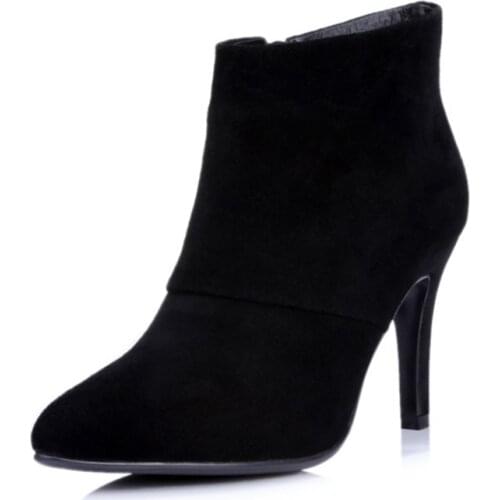 Women Shoes High Heel Ankle Boots Female Pointed Toe Sexy Party Boots Zipper Autumn Winter Short Boots Large Size 32-54 M-070