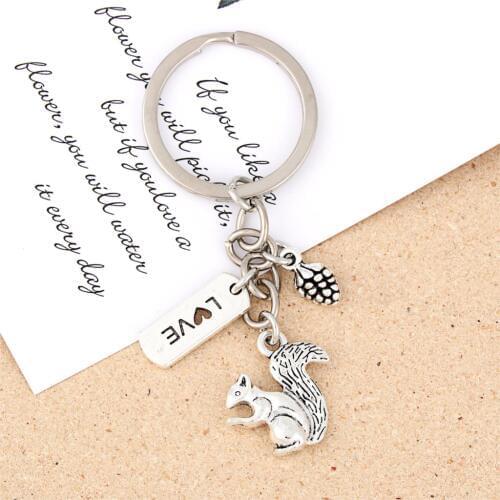 1Pc Cute Squirrel Love Eat Pine Cone Keychain Finding Animal Zoo Keyring Children Souvenir Gift Handmade Jewelry Supplies E2696