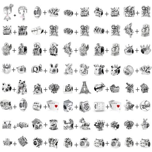 Buipoey 2Pcs Cute Beads Silver Color Charm For Bracelets Original Exquisite Fashion Boy Girl Beaded Children Jewelry Accessories