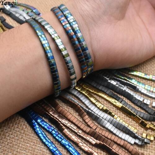 Natural Stone Beads Matte Colourful Mineral Two Holes Hematite Beads Square Spacer Beads For Jewelry Making Gift DIY Bracelets