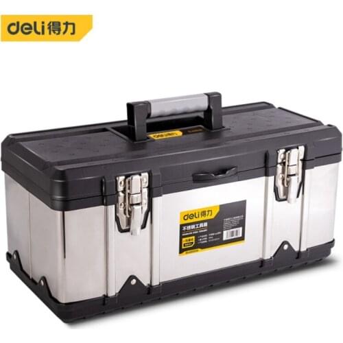 Deli Double Layer Stainless Steel Tool Box Plastic Portable Organizer Hardware Tool Case with Handle 20inch