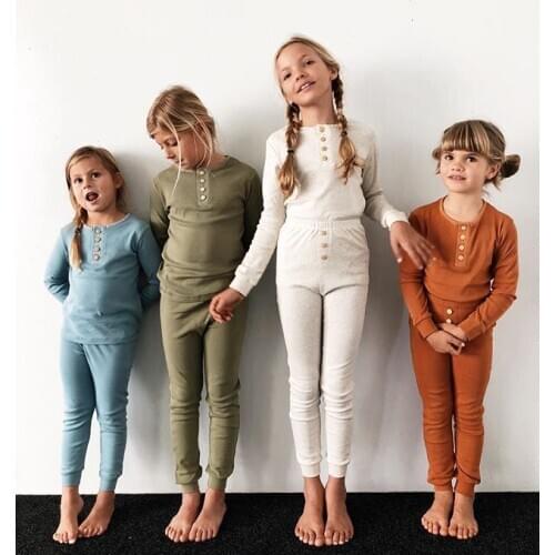 New Toddler Kid Baby Girl Boy Sleepwear Longsleeve Solid Pullover Tops+Pants 2PCS Sets Nightwear Home Dress Sets